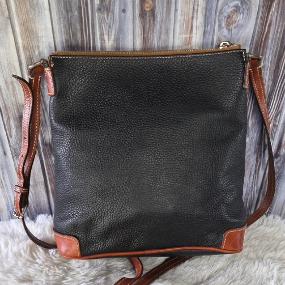 Dooney & Bourke Black and Brown Pebbled Leather Messenger Bag - Picture 3 of 11